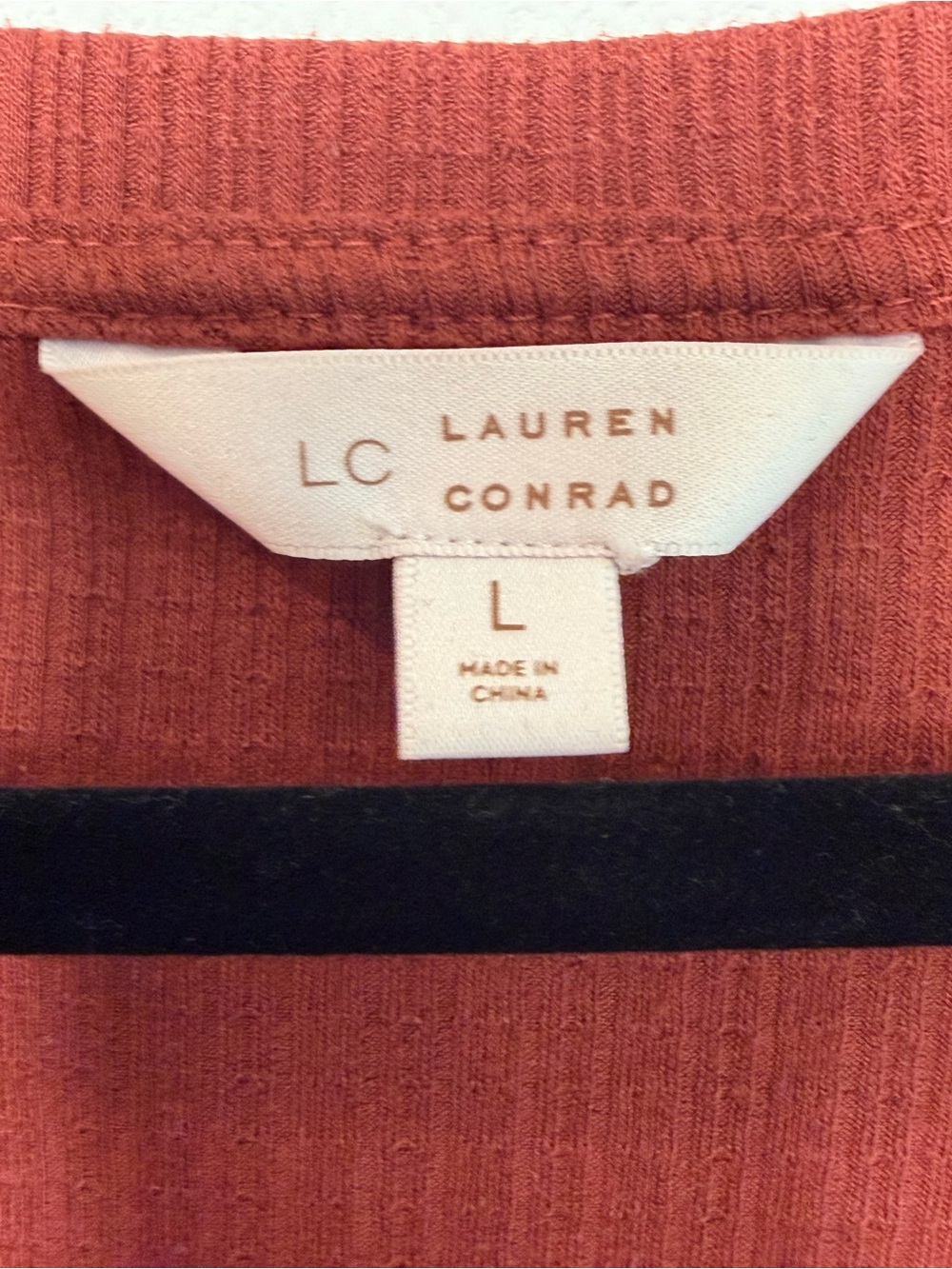 LC Lauren Conrad Ribbed Puff Sleeve Top Rust Cottagecore Romantic L - Picture 7 of 8
